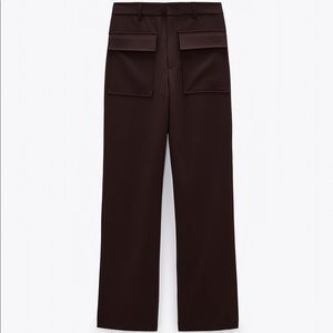 Zara Chocolate Brown Straight Leg Pants Pockets Trousers Business Flare Loose